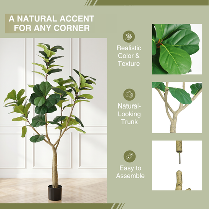 6FT Artificial Fiddle Leaf Fig Tree, Realistic Faux Potted Plant in Black Pot, 1pc/set image 8