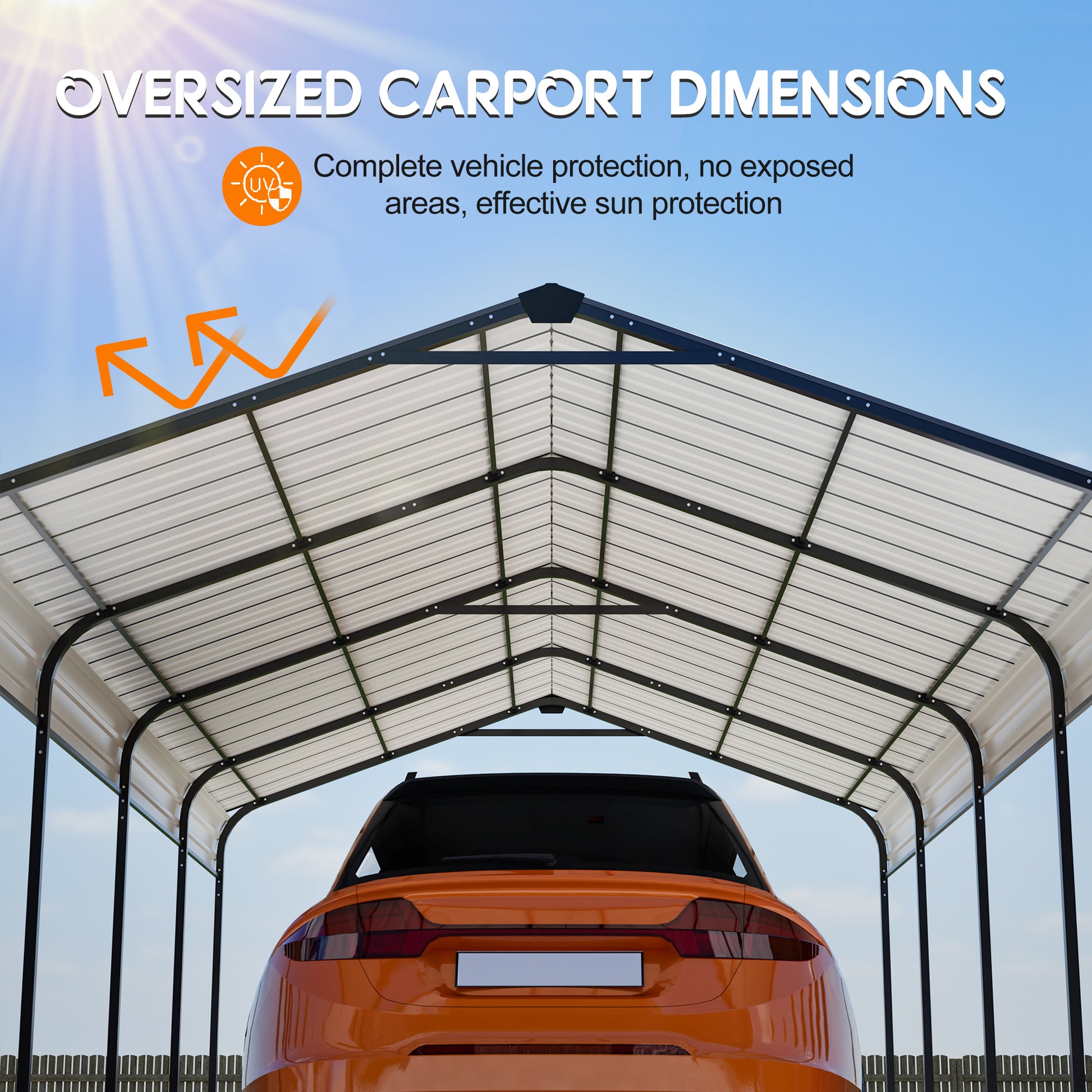 12X20 FT Metal Carport, Outdoor Car Shelter All Weather, Heavy Duty Outdoor Galvanized Car Shelter for Car Boat Truck and SUVs Black image 3