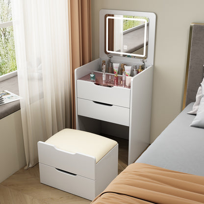 (48CM) 3 in 1 Vanity Desk with Plip Top Mirror, Small Make Up Vanity Set with Visible Glass Desktop, Compact Makeup Vanity with 3 Drawers, Dressing Table for Bedroom (WHITE COLOR) image 10