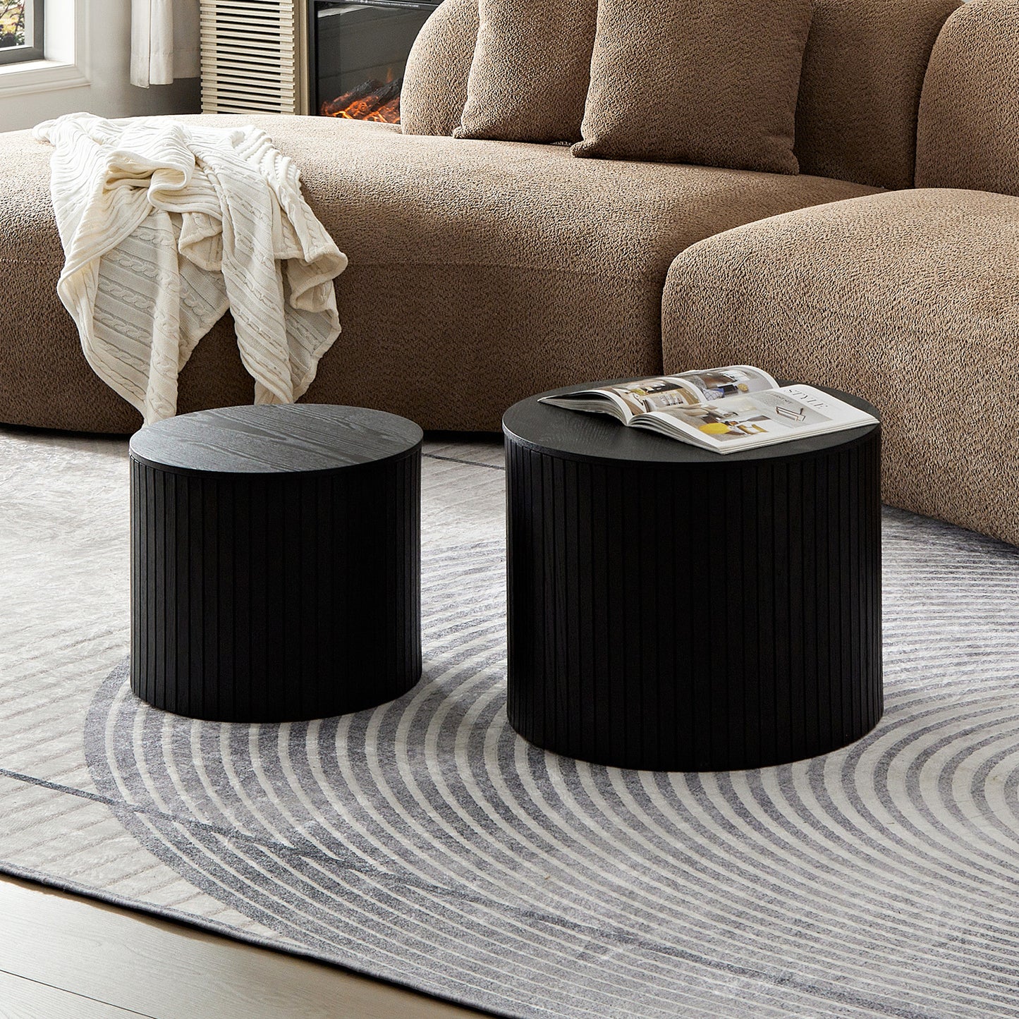 Nested table set 2 pieces, MDF coffee table set Living room/lounge area, black image 8