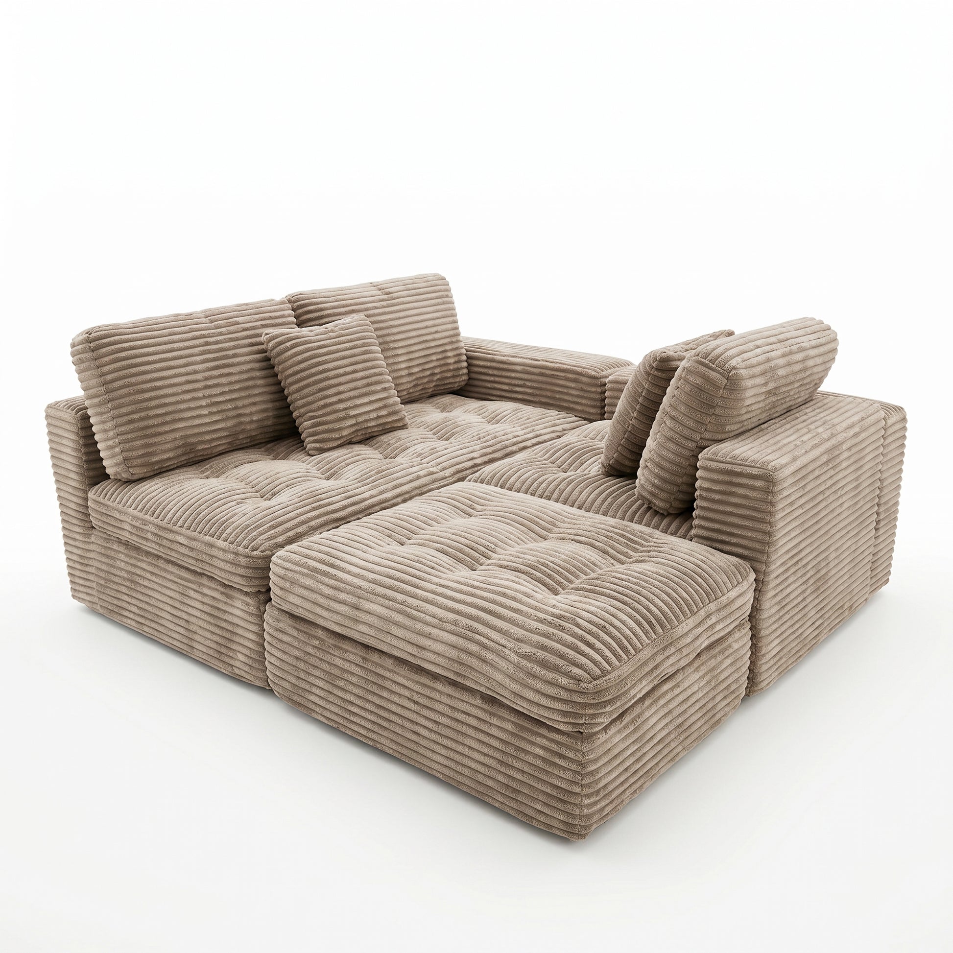 Modular Cloud Sofa Set, 105" DIY Sectional with Ottoman, Pure Foam, Faux Rabbit Fur Velvet, Comfortable Living Room Couch Khaki image 8