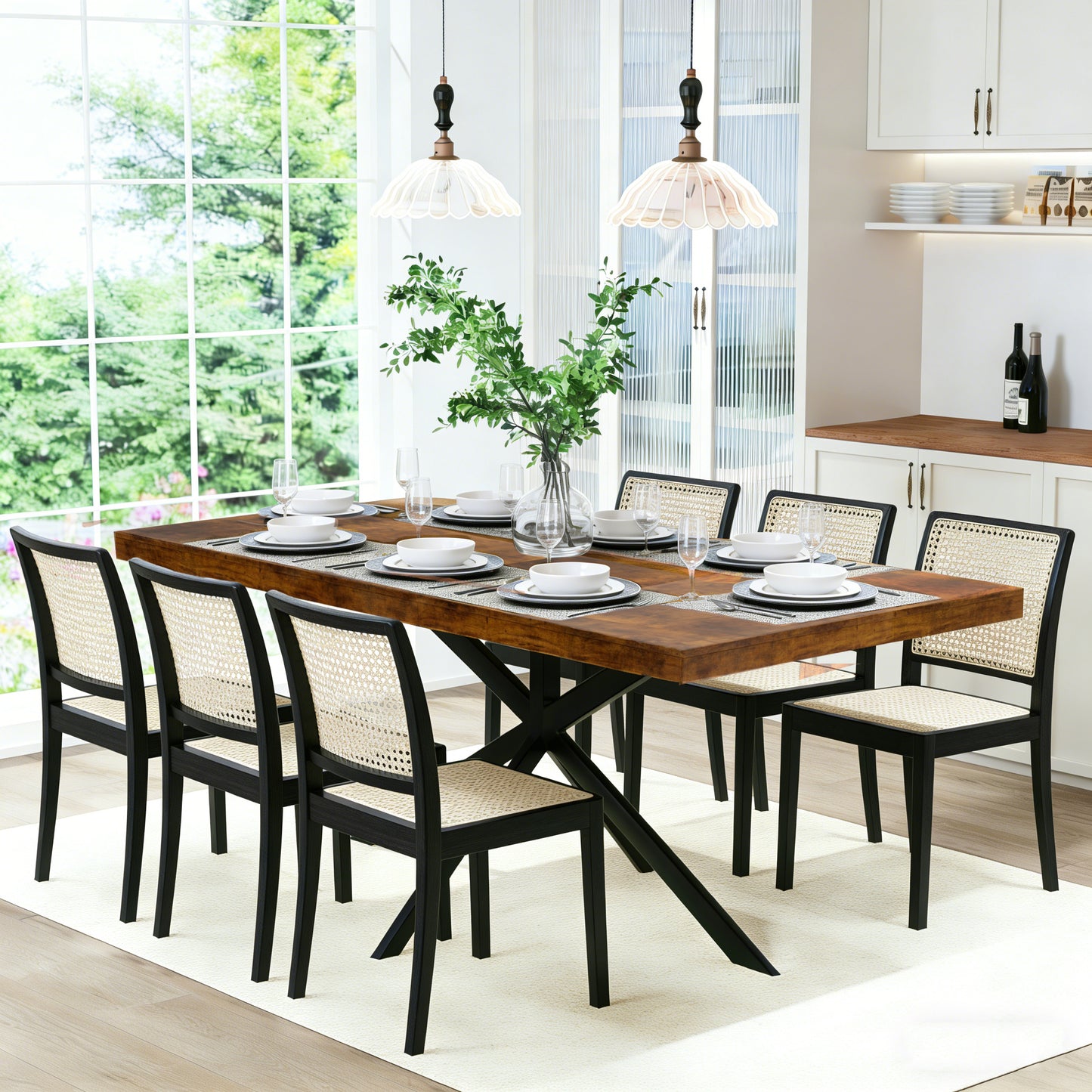 55.11"-70.86"Retro Rectangular Stretch Dining Table, Antique Wood Top And Same Color Relief Plate,With Storage Box,Suitable for dining rooms, kitchens, and living rooms, Brown image 2