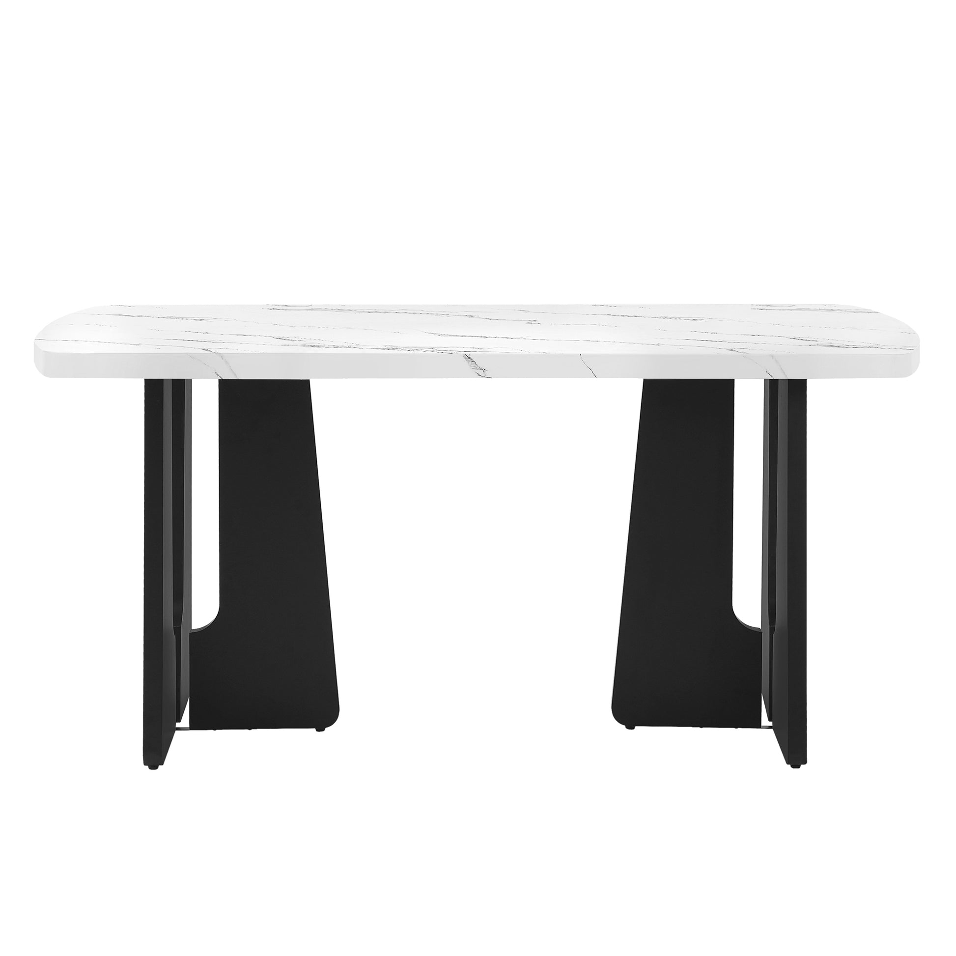63" Modern Faux Marble Dining Table - Black/White Marble Top with Sturdy Geometric Legs, Stylish Kitchen & Dining Room Table for Home, Apartment, Office, Easy to Assemble, White+Black image 7