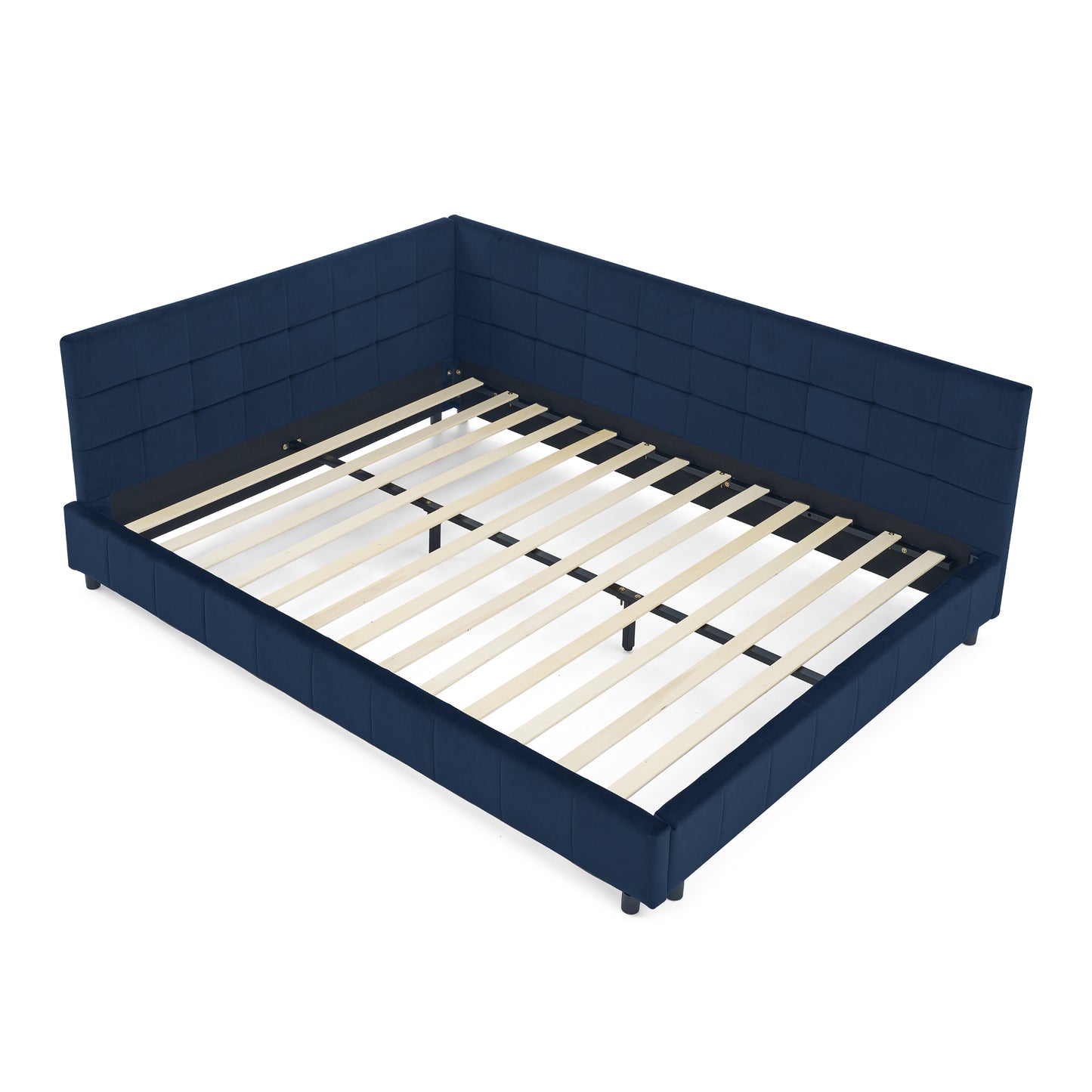 Queen Size Upholstered Tufted Bed Frame, Sofa Bed Frame with Comfortable Backrest and Armrests, Queen Size Bed for Bedroom, Living Room,Velvet, DARK BLUE(85.5''*64.5''*30.5'') image 6