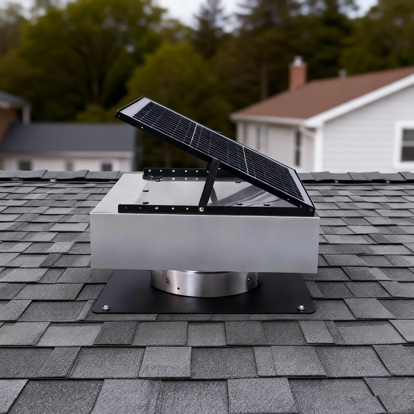 12" Stainless Steel Solar Roof Vent Fan,40W Tilt Adjustable Solar Panel,Dual Power 3-Speed Remote Attic Fan,1200 CFM,MPPT Controller Solar Ventilator for Attic,Garage,Greenhouse,Warehouse image 2