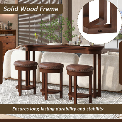 4 Piece Bar Table Set with3 PU Upholstered Bar Stools, Breakfast Table with 3 Padded Stools Solid Wood Counter Height Dining Table Set for Living Room, Dining Room. Cherry image 5