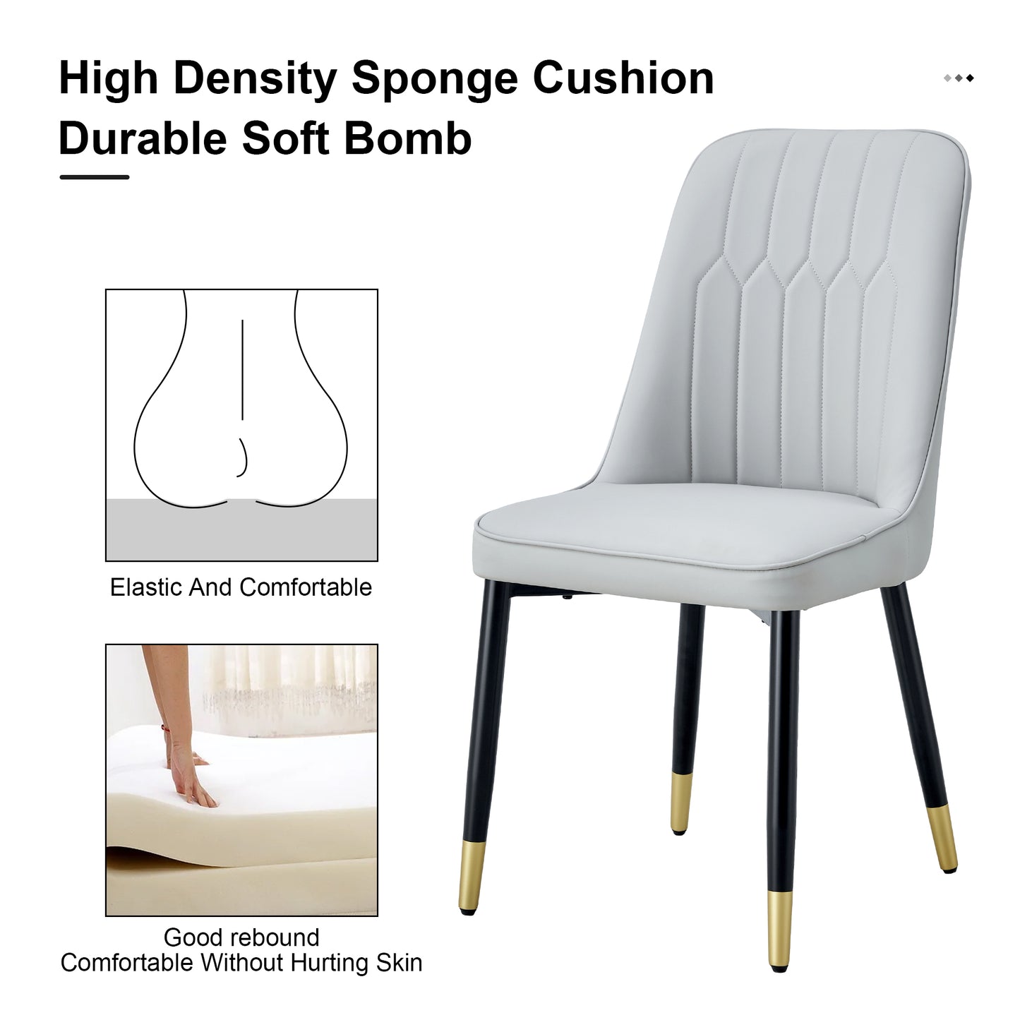 Light gray dining chairs and living room chairs. PU material and metal legs, suitable for kitchen, living room, and dining room, 2 piece set (light gray+PU)C-007 image 10