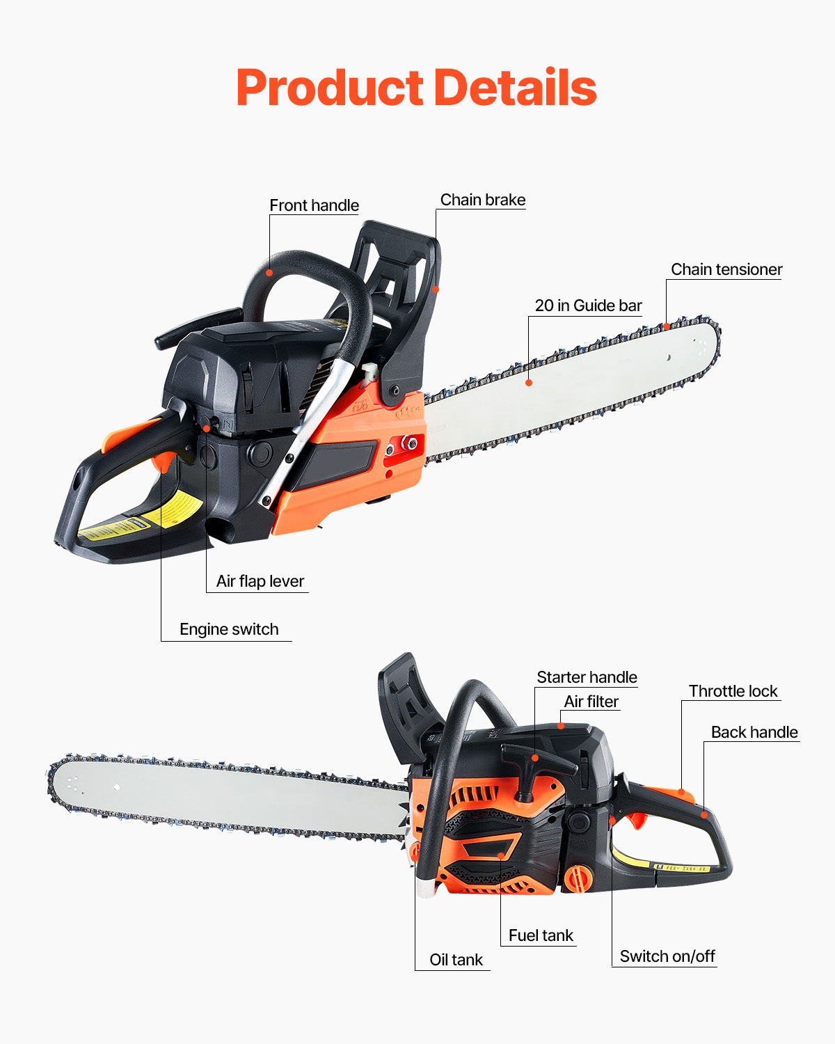 58CC 20" Gasoline Chainsaw Gas Powered Wood Cutting Engine Gas Chain Saw image 4