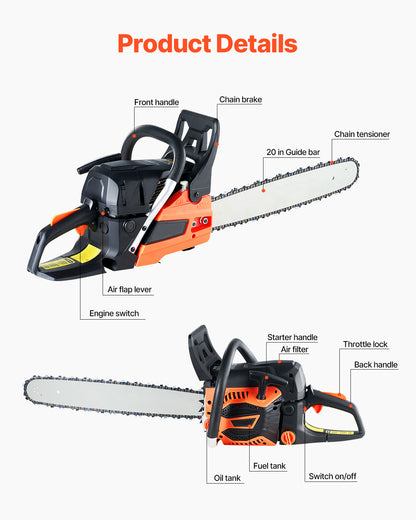 58CC 20" Gasoline Chainsaw Gas Powered Wood Cutting Engine Gas Chain Saw image 4