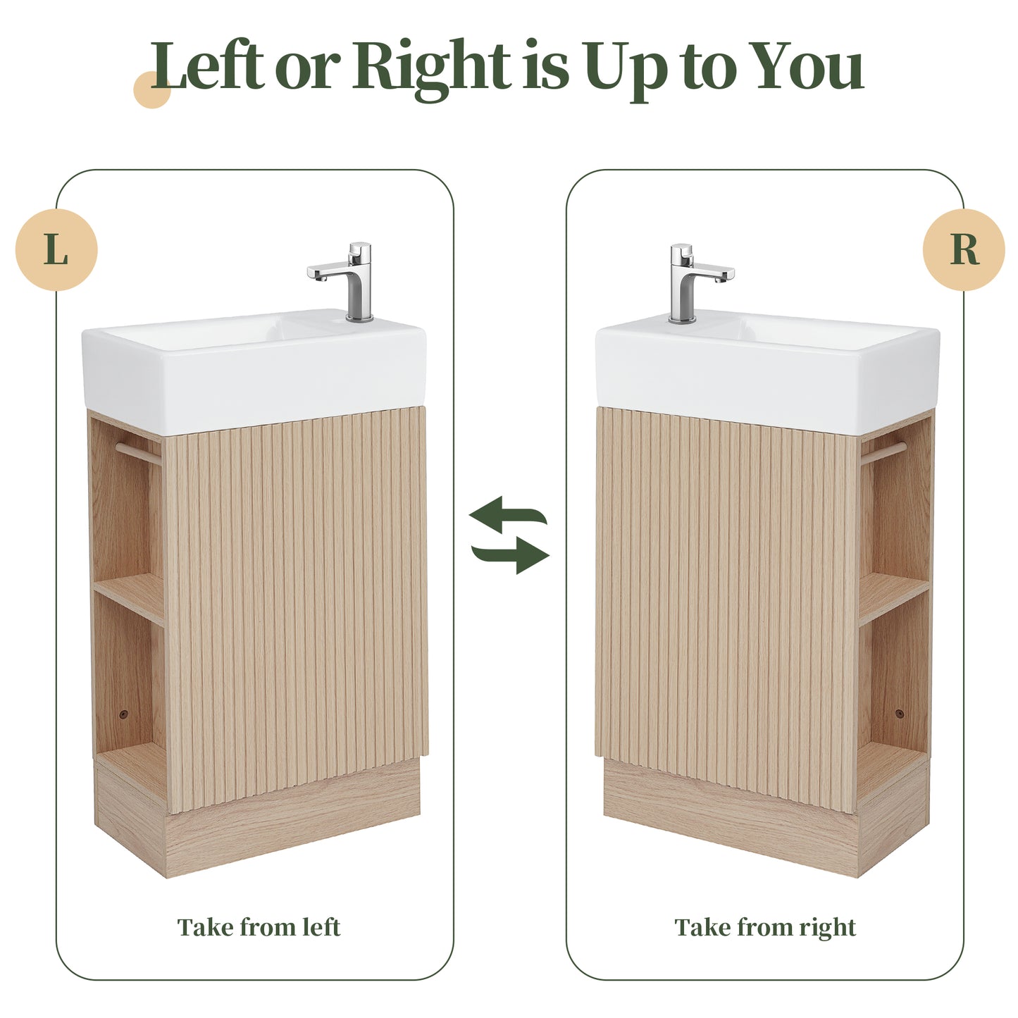 18.6" Bathroom Vanity with Sink, Bathroom Vanity Cabinet with Two-tier Shelf, Left or Right Orientation, Natural (Old Sku:WF308491AAN) image 6