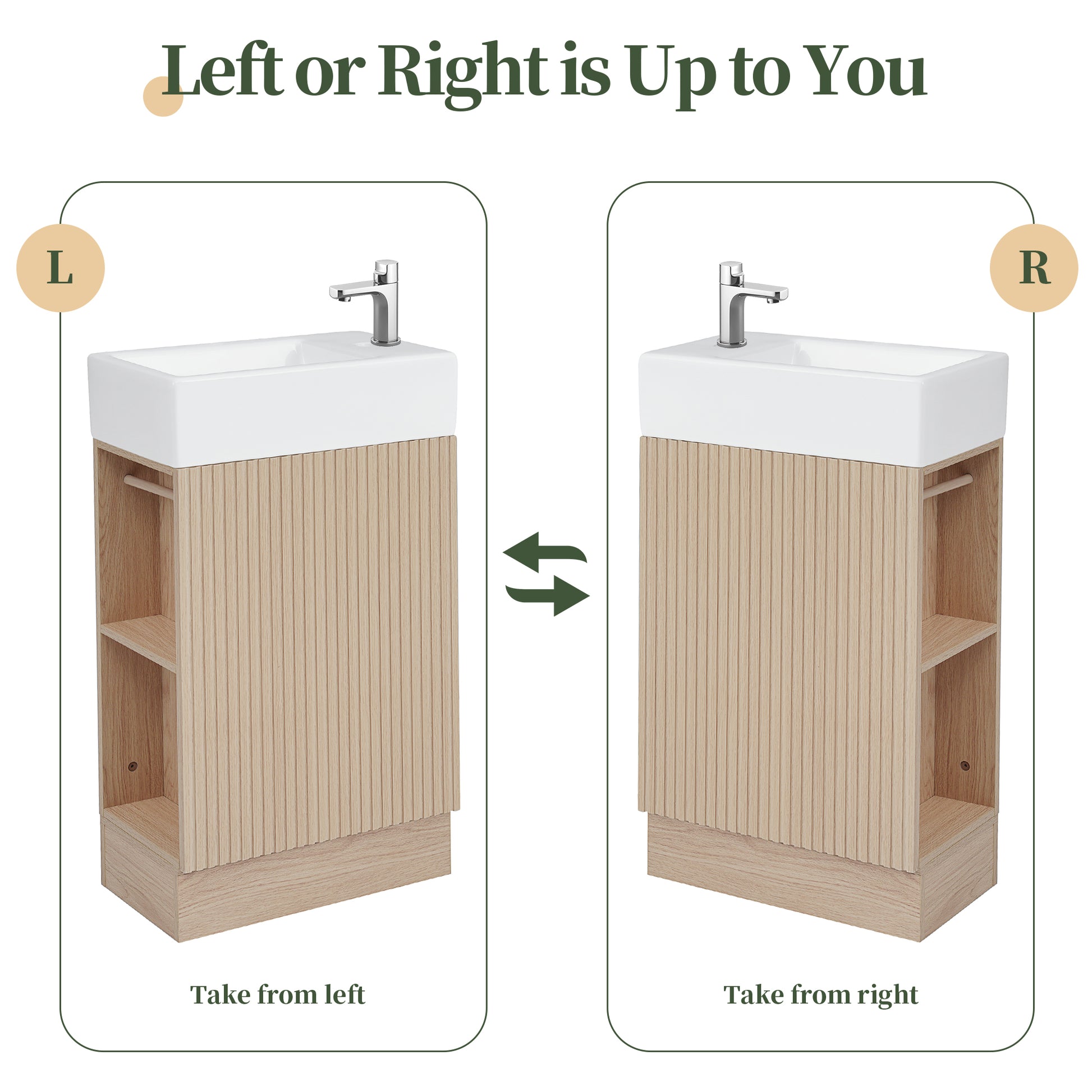18.6" Bathroom Vanity with Sink, Bathroom Vanity Cabinet with Two-tier Shelf, Left or Right Orientation, Natural (Old Sku:WF308491AAN) image 6