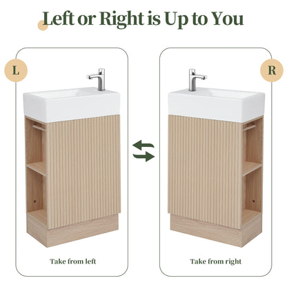 18.6" Bathroom Vanity with Sink, Bathroom Vanity Cabinet with Two-tier Shelf, Left or Right Orientation, Natural (Old Sku:WF308491AAN) image 6
