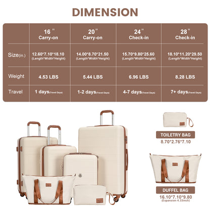 6 Piece Hardshell Luggage Set Hardside Lightweight Suitcase with TSA Lock Spinner Wheels WHITE image 2