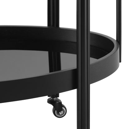 Oval Black Bar Cart with 2 Black Tempered Glass Shelves image 8
