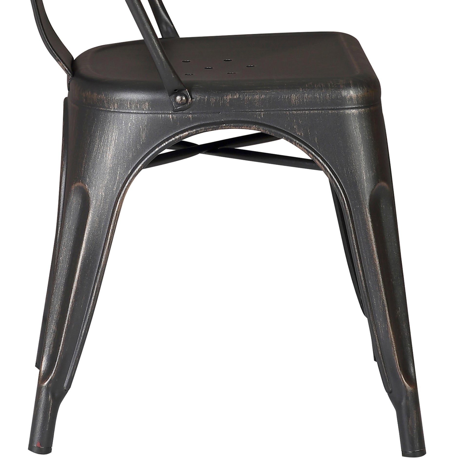 Set of 4 Stackable Metal Dining Chairs, Modern Industrial Slat Back Dining Chairs, Sturdy Cross Brace Support, Lightweight Portable Armless Chair for Kitchen, Dining Room, Bar, Distressed Black image 12