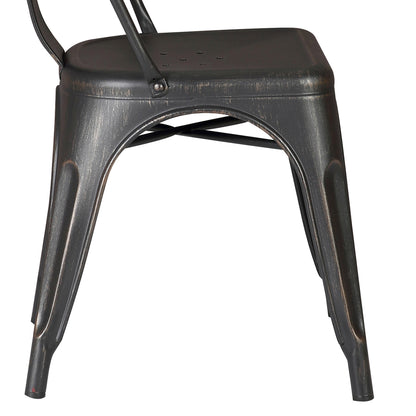 Set of 4 Stackable Metal Dining Chairs, Modern Industrial Slat Back Dining Chairs, Sturdy Cross Brace Support, Lightweight Portable Armless Chair for Kitchen, Dining Room, Bar, Distressed Black image 12