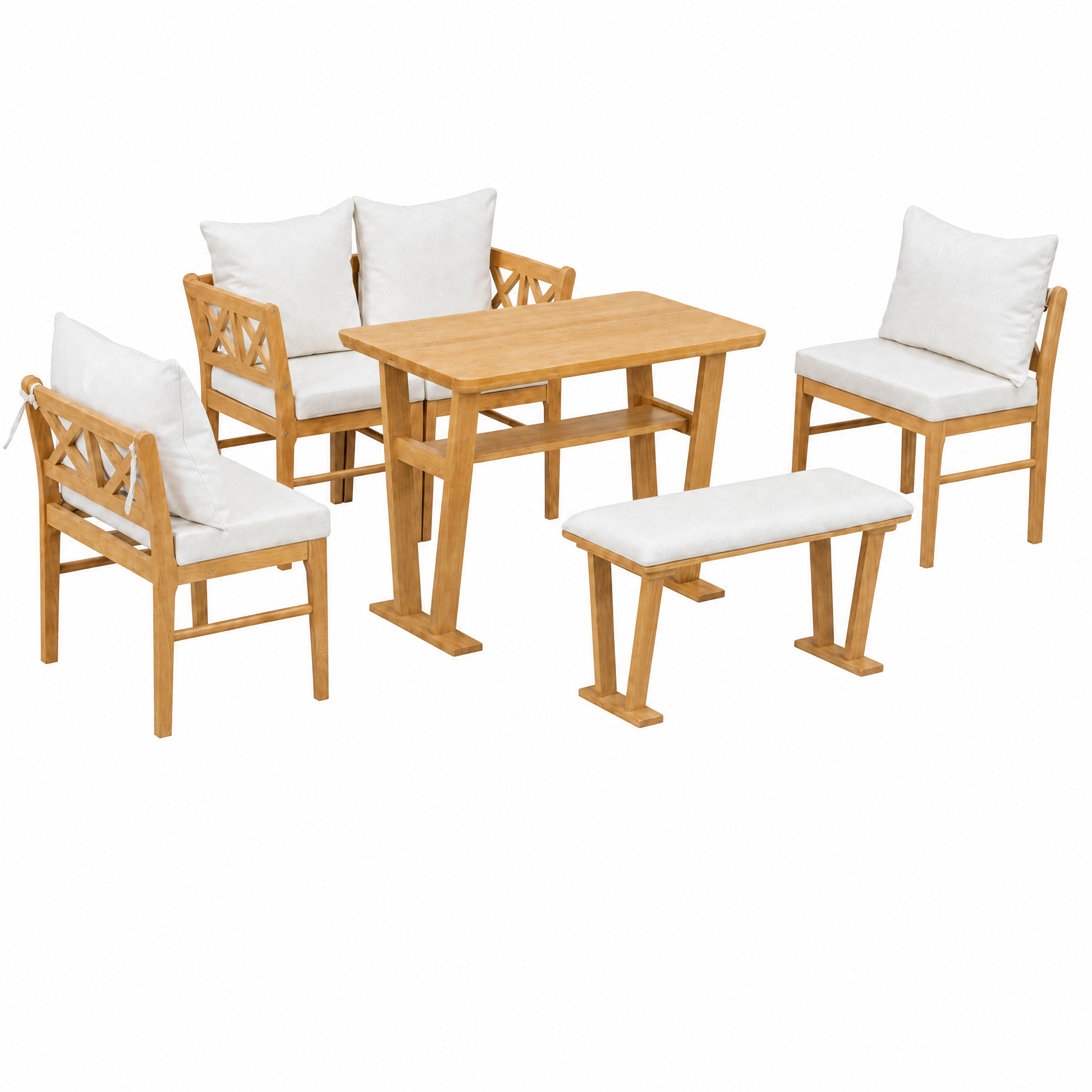 Small Farmhouse Solid Wood Kitchen Nook Dining Room Breakfast Nook Table Set for 6, Space Saving High Top Corner Dining Table with Bench and Chairs (6 Piece) image 12