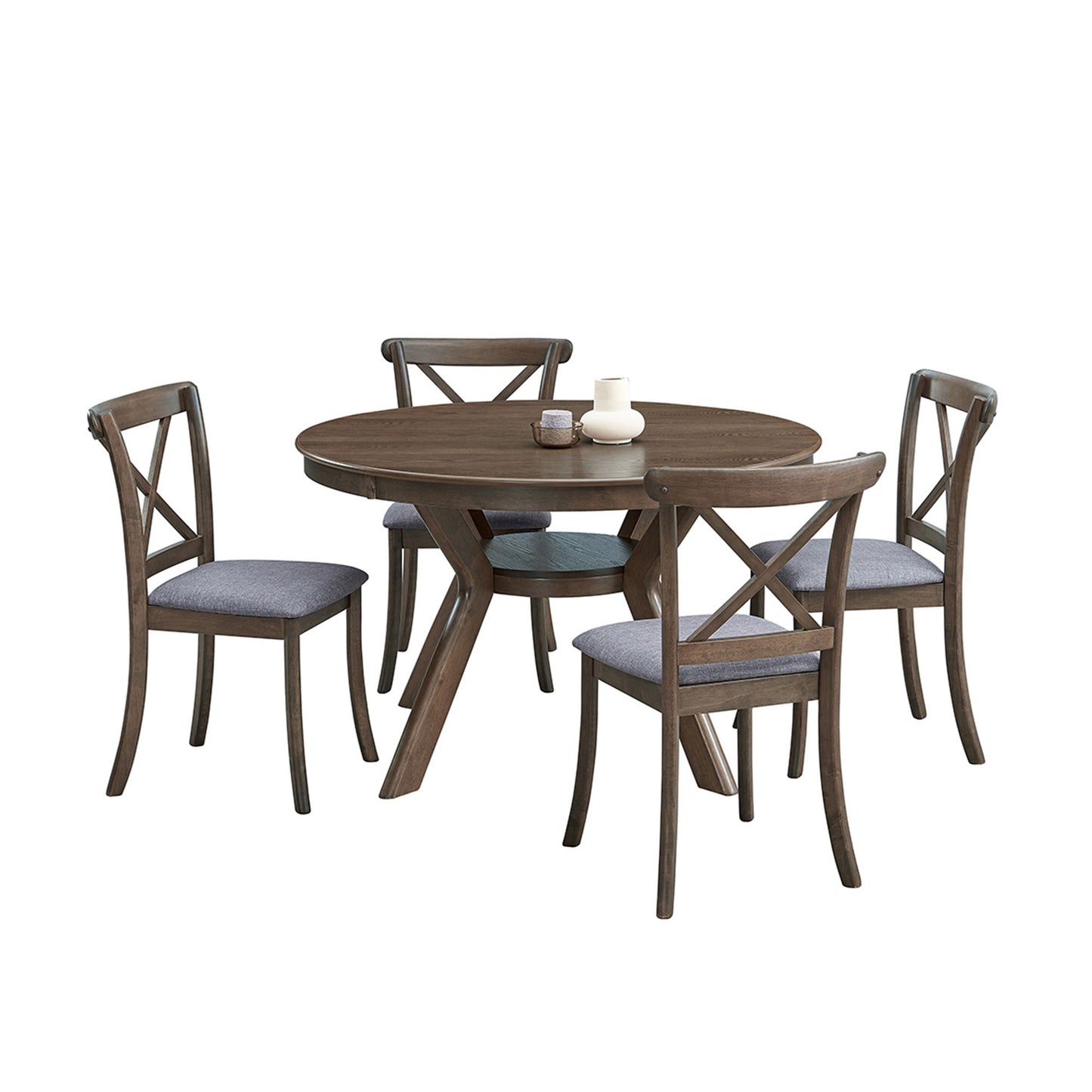 47.24''Round Rubber Wood Dining Table for 4-6 with Wooden Trestle Pedestal Base,Modern Kitchen Wooden Table Dinner Table for Dining Room, Living Room,Oak(1Table) image 6