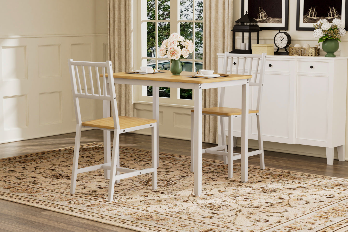 Dining Table Set, Bar Table with 2 Dining chairs, Kitchen Table Counter with Chairs, Industrial for Kitchen Breakfast Table, Living Room, Party Room,Natural and White,35.4″L x23.6″W x 29.7″H image 5