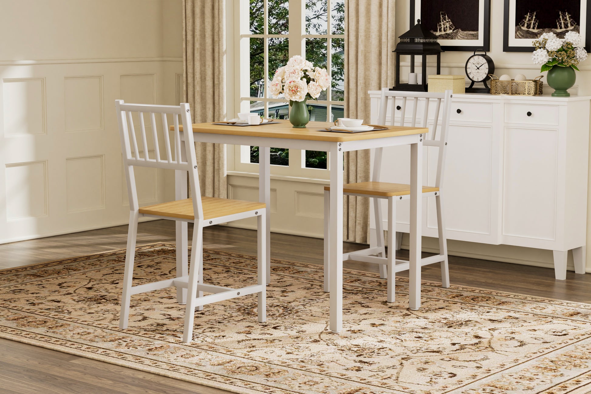 Dining Table Set, Bar Table with 2 Dining chairs, Kitchen Table Counter with Chairs, Industrial for Kitchen Breakfast Table, Living Room, Party Room,Natural and White,35.4″L x23.6″W x 29.7″H image 5