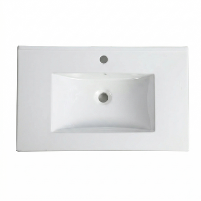 30Inch*18.5Inch Ceramic Bathroom Vanity Sink Top with Single Hole, Drop in Bathroom Vessel Sink Bowl Rectangle, Glossy White image 2