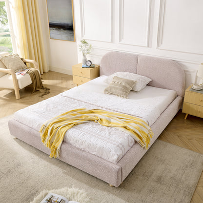 Queen Size Upholstered Bed Frame, Modern Minimalist Style with Tall Curved Headboard, Premium Circle Yarn Fabric & Sturdy Leg Support, Mattress Not Included-Pink image 2