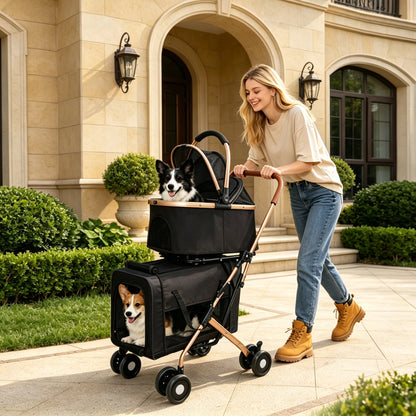 Double Pet Stroller for Dogs and Cats, Foldable Frame, 3-in-1 Convertible Carrier/Tote, Shockproof Wheels, Brake System, Fixed Safety Leashes for Small/Medium Pets in Multi-Pet Homes(Black) image 2