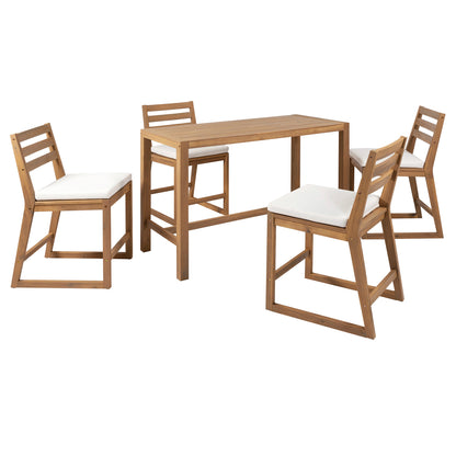 TREXM 5-Piece Rustic Patio Bar Set, Patio Table and Chairs Set with Ergonomic Chairs, Solid Wood Slatted Tabletop for Poolside, Balcony, Backyard, Porch (Light Teak+Beige Cushion) image 3