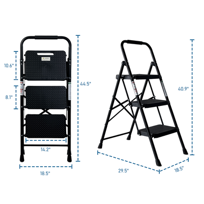 3 Step Ladder, Folding Step Stool with Wide Anti-Slip Pedal, Sturdy Steel Ladder, Lightweight, Portable Steel Step Stool image 10