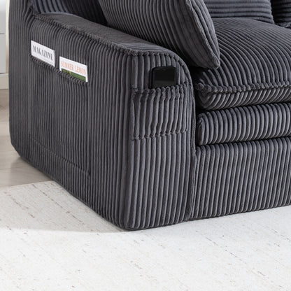 L Shaped Compressed Modular Sectional Sofa Modern Corduroy Upholstered Boneless Couches with Movable Footstool,With Three Pillows and Two Lumbar Pillows,Detachable Cloud Seat Cushions image 10
