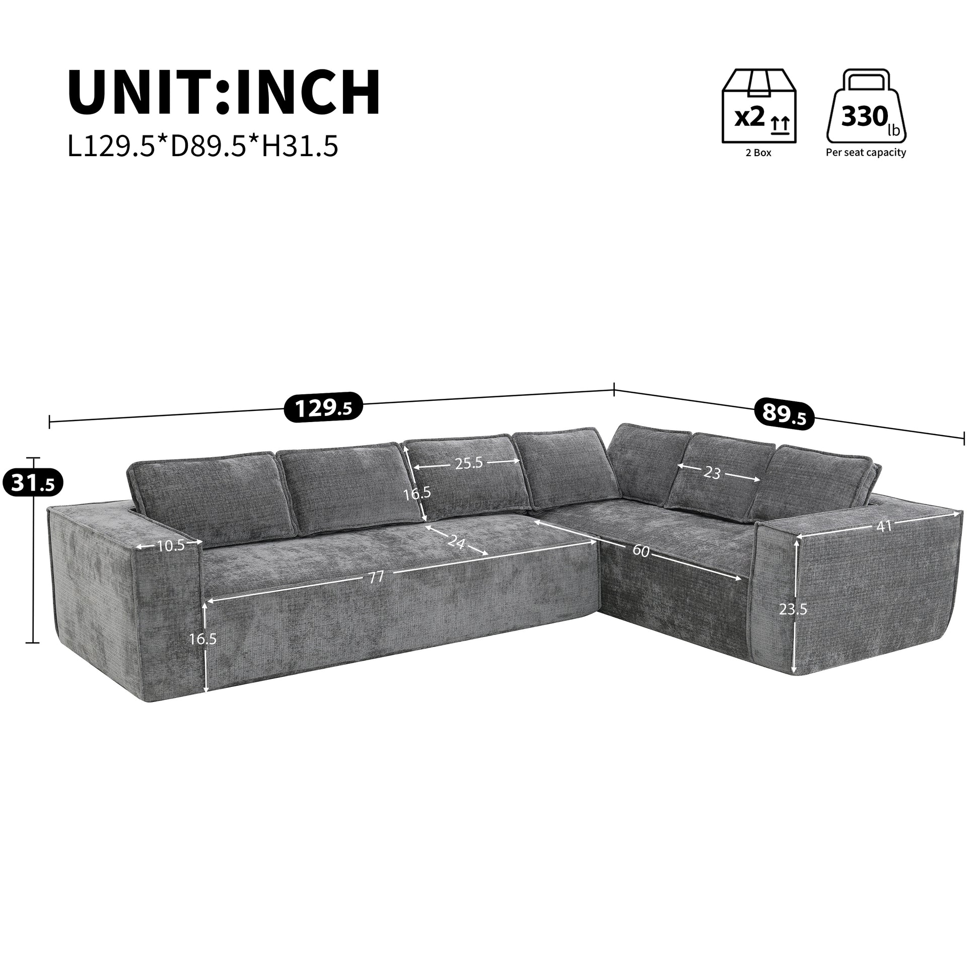 [VIDEO+New]129.5" Minimalist Style Modular Sectional Sofa,6 Seat Wrinkle-resistant Chenille Couch Set,2 PC Free Combination,Modern L-Shaped Cloud Sofa Set for Living Room,No Assembly Require,3 Colors image 3