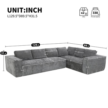 [VIDEO+New]129.5" Minimalist Style Modular Sectional Sofa,6 Seat Wrinkle-resistant Chenille Couch Set,2 PC Free Combination,Modern L-Shaped Cloud Sofa Set for Living Room,No Assembly Require,3 Colors image 3