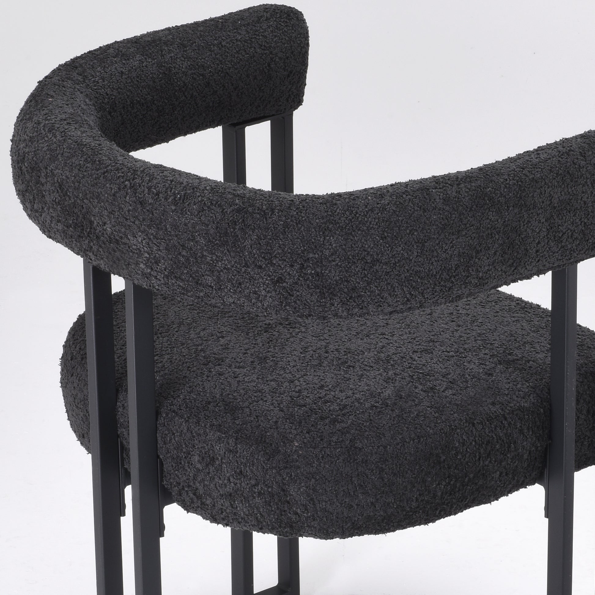 Set of 2 Upholstered Dining Arm Chairs, Bouclé Fabric Accent Chairs with Metal Frame, Modern Armchairs with Cushioned Seat & Back, Stain-Resistant, Living Room & Dining Room image 2