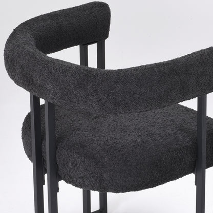 Set of 2 Upholstered Dining Arm Chairs, Bouclé Fabric Accent Chairs with Metal Frame, Modern Armchairs with Cushioned Seat & Back, Stain-Resistant, Living Room & Dining Room image 2
