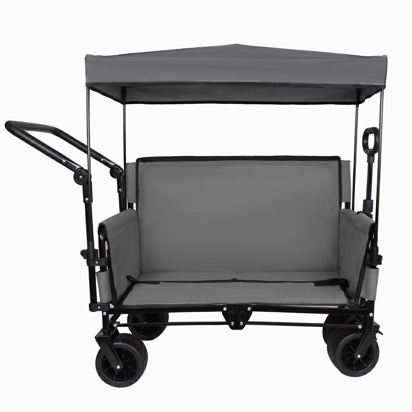 3-in-1 Folding Wagon Cart with Bench Seat & Canopy & Storage, 500lbs Heavy-Duty, 180L Capacity, All-Terrain Wagon for Camping, Beach, Sports, & Garden, Gray image 8