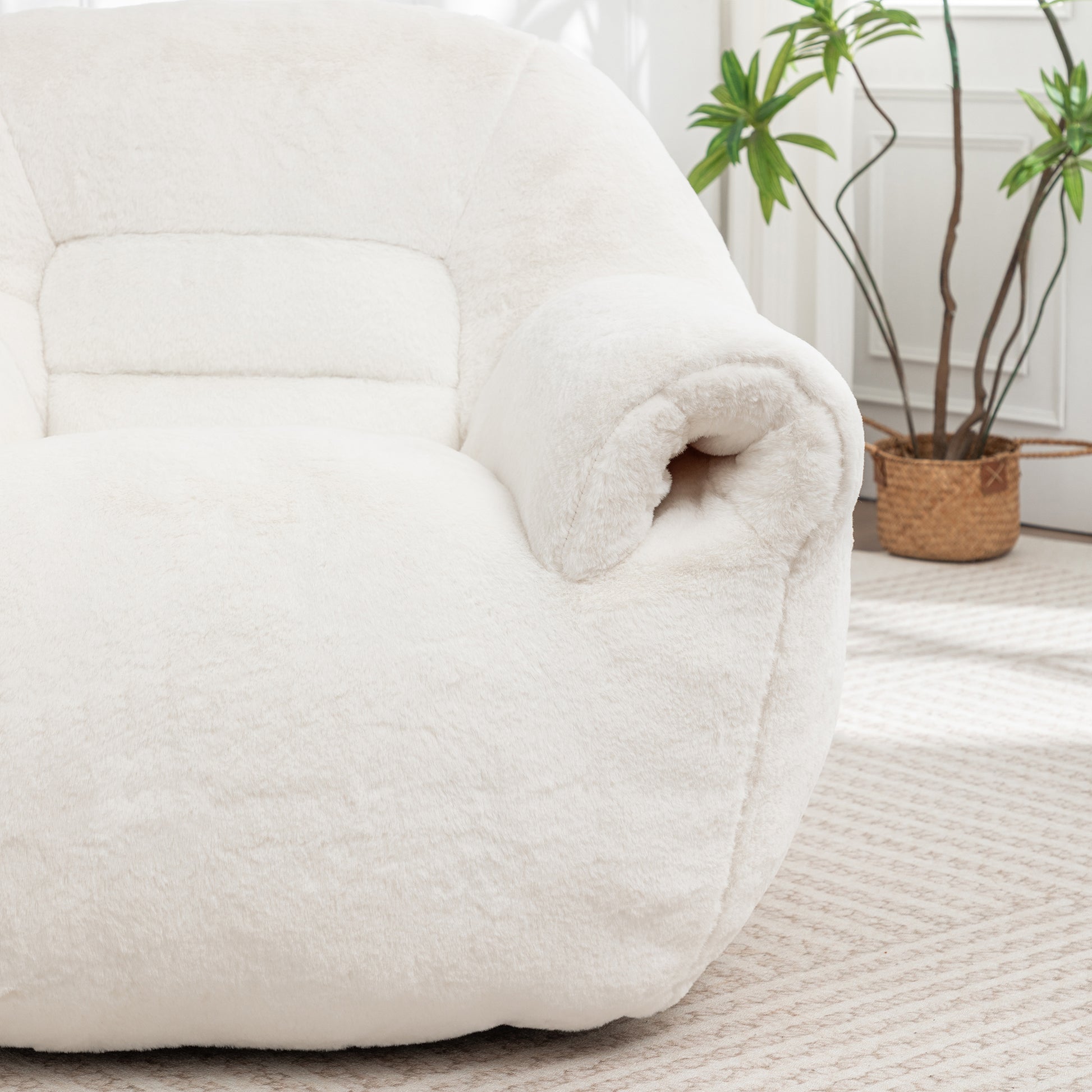 Bean Bag Chair, Comfy Bean Bag Sofa with Back Support, With Footstool,Faux Fur Bean Bag Chair for Adults and Kids, Stuffed Floor Sofa for Living Room, Bedroom, Apartment, White image 8