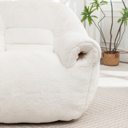 Bean Bag Chair, Comfy Bean Bag Sofa with Back Support, With Footstool,Faux Fur Bean Bag Chair for Adults and Kids, Stuffed Floor Sofa for Living Room, Bedroom, Apartment, White image 8