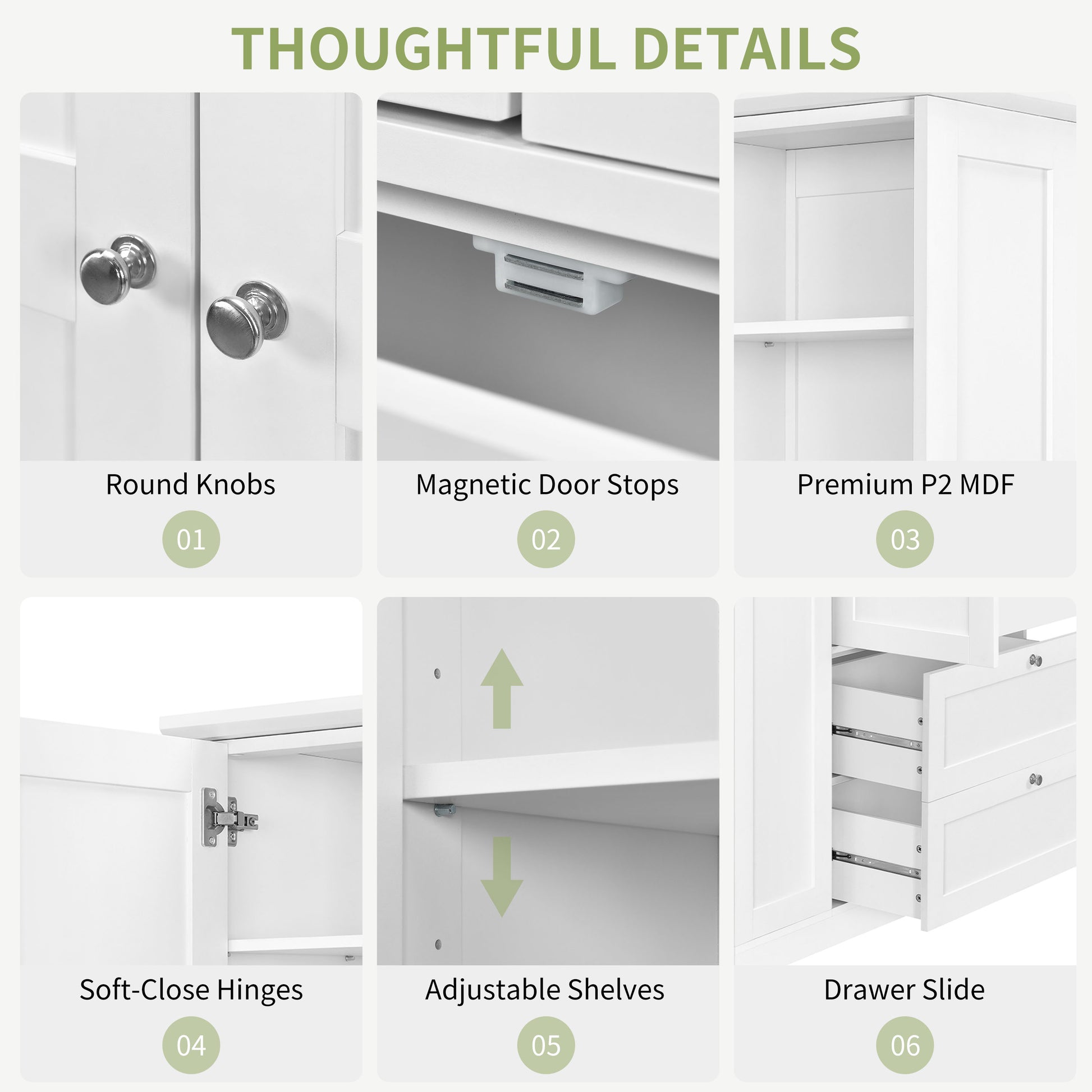 TOPMAX 73.6" Tall Farmhouse Kitchen Pantry Cabinet with 8 Shelves, 2 Drawers, 3 Pull-Out Trays, 4 Doors and Side Cabinets for Kitchen & Dining Room, White image 5