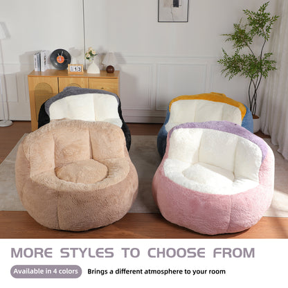 Oversized Bean Bag Chairs,Multicolor Faux Fur Couch Filled with Shredded Sponge,Large Lounger Sofa For Living Room,No Assembly Required, Black+White+Grey image 8