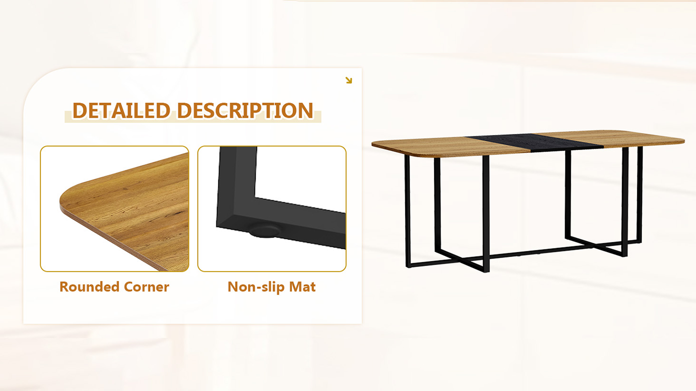 9-Piece Square Dining Table Set, Fixed Two-Tone Wood Grain & Black Wood Grain Triamine Tabletop with 8 Gray PU Leather Chairs, Modern Kitchen Table Set for 8 People, Ideal for Family Gatherings image 7