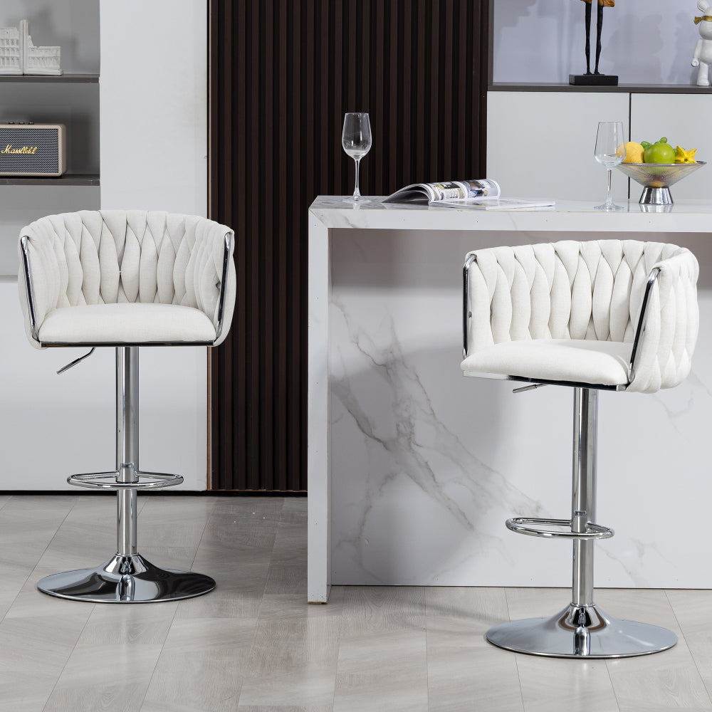 360° Adjustable Swivel Bar Stools Set of 2 with Woven Back - Beige
