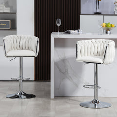 360° Adjustable Swivel Bar Stools Set of 2 with Woven Back - Beige