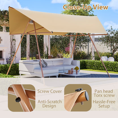 Hexagonal Shade Sail Canopy, Large 206"x118" UV Block Sun Shade with UPF 50+, Waterproof High-Density Polyester Fabric, Brown Rust-Resistant Poles & Built-in Hooks for Patio Backyard – Light Khaki image 9
