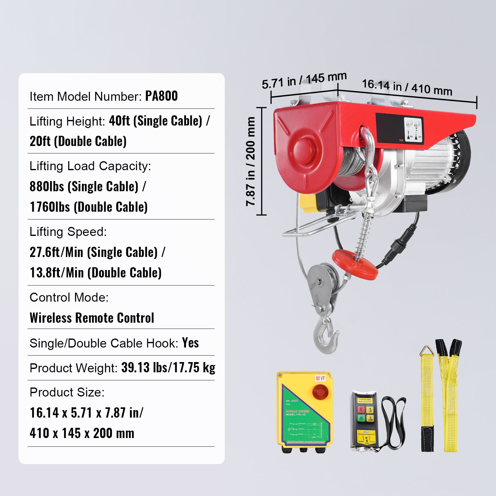 Electric Hoist Crane Winch 1760 lbs with 328 ft Wireless Remote Control image 9