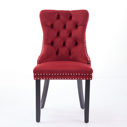 Classic Velvet Dining Chairs, High-end Tufted Solid Wood Contemporary Velvet Upholstered Dining Chair with Wood Legs Nailhead, SET OF 2,Burgundy, Wine Red,SW2001WR image 2