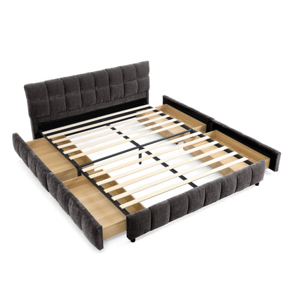 Queen Size Upholstered Bed,comfortable upholstered bed frame, Chenille fabric, with headboard and solid bed frame. With drawer for storage.-Dark Gray(88.5''*68.5''*31'') image 10