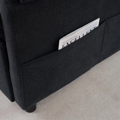 Convertible Pull Out Sofa Bed Queen Size, 3-in-1 Convertible Sleeper Couch with Thicked Cushions and Side Storage,Multi-Functional chenille Loveseat Sofa for Living Room,Bedroom,Apartment,Office,Black image 11