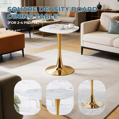 Square Tulip Dining Table for 2-4 Persons, 24 Inch Small Kitchen Table with Sturdy Golden Metal Pedestal Base, Modern Bistro Table for Small Space, Apartment, Cafe, Office, Living Room (White & Gold) image 2