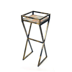 35.5" Gray Stone Slab Black / Gold Metal Plant Stand