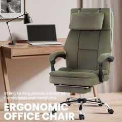 Office Chair, Big and Tall Executive Office Chair with Footrest & Removable Headrest, High Back Ergonomic Computer Desk Chair Work Chair With Comfortable Frosted Velvet (Green)